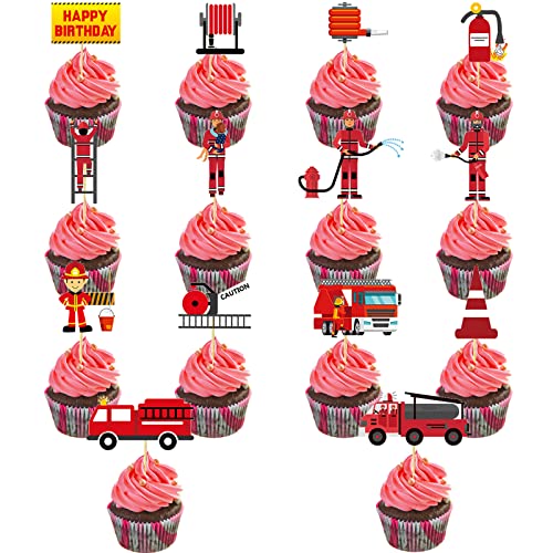 GoldRock 14 pcs Feuerwehr Geburtstagsfeier Deko,Feuerwehr Kuchendeckel,Party Cake Topper Feuerwehrauto,Feuerwehrmänner Cupcake Deko,Feuerwehr Kuchen Deko Feuerwehr Thema Geburtstagsfeier Liefert von GoldRock