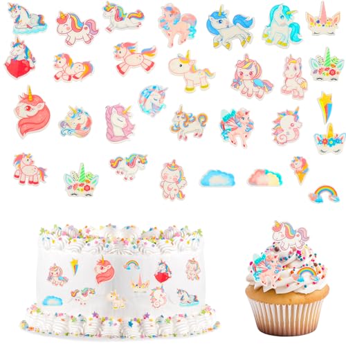 GoldRock 80 Stück Einhorn Tortendeko Essbar, Essbare Tortenaufleger Geburtstag Mädchen, Esspapier Einhorn Deko Torte,Einhorn Muffin Deko Essbar,Einhorn Cake Topper,Einhorn Kuchendeko für Kinder Party von GoldRock