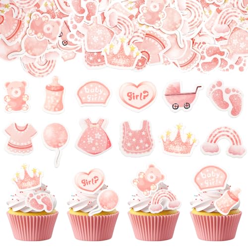 GoldRock Essbar Tortendeko Babyparty Deko Mädchen,48 Stück Its a Girl Tortendeko Essbar,Oh Baby Cake Topper Rosa,Cake Topper Baby Girl,It's a Girl Tortendeko Baby Shower,Taufe,Gender Reveal Party Deko von GoldRock