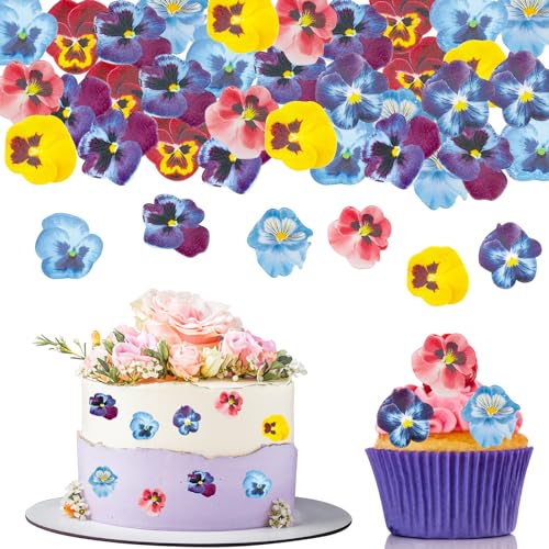 GoldRock Essbare Tortendeko Blumen, 60 Stück Essbare Blumen für Torte,Bunt Blumen für Tortendeko Essbar,Esspapier Tortendeko Cupcake,Essbare Blüten Kuchen für Hawaii,Dschungel,Hochzeit Geburtstag Deko von GoldRock