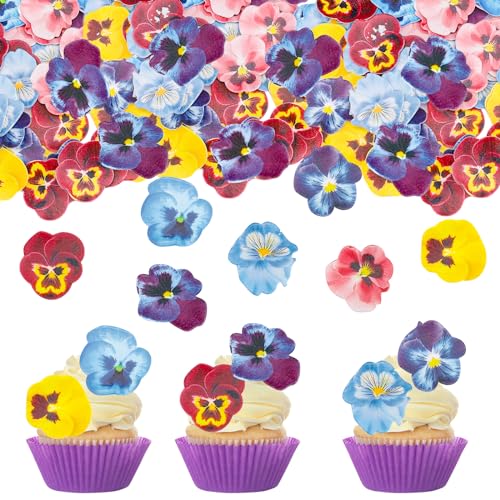 GoldRock Essbare Tortendeko Blumen,60 Stück Essbare Blumen für Torte,Bunt Blumen für Tortendeko Essbar,Esspapier Tortendeko Cupcake,Essbare Blüten Kuchen für Hawaii,Dschungel,Hochzeit Geburtstag Deko von GoldRock