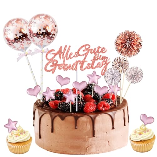 GoldRock Happy Birthday Tortendeko Geburtstag Rosegold,17 Stück Glitzer Torten Deko,Kuchen Deko Geburtstag Set,Sterne Kuchendeko Geburtstag,Cake Topper Kuchendekoration für Mädchen Junge Frauen Mann von GoldRock