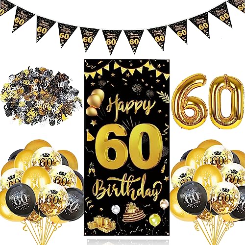 GoldRock 32 Stück 60 Geburtstag Deko Schwarz Gold Set, 60 Geburtstag Männer,Deko 60 Geburtstag Frauen,Luftballons 60. Geburtstag,Folienballons 60 Jahre,60er Geburtstag Mann Banner,Konfetti,Wimpelkette von GoldRock