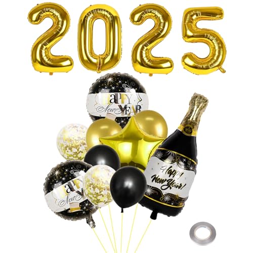 GoldRock Luftballons Silvester Deko 2025 Set, 14 Stück Deko Silvester Ballons, Happy New Year Deko 2025,Folienballon Silvester Luftballon Dekoration,Silvester Party Deko Luftballon,Neujahr Ballon Gold von GoldRock