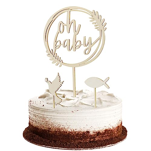 GoldRock Oh Baby Cake Topper Deko Holz Set,Tortendeko Baby Mädchen Junge,Baby Shower Deko Kuchen Topper,Oh Baby Holz Küchendeko,Cupcake Toppers Babyshowerparty Dekoration für Gender Reveal Babyparty von GoldRock