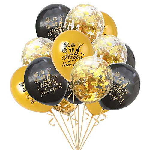 GoldRock Silvester Deko 2025 Luftballons, 15 Stück Happy New Year Ballons, Silvester Deko 2025 Party Set Schwarz Gold, Deko Silvester Party 2025, Neujahrsdeko, Silvester Tischdeko Party Dekoration von GoldRock