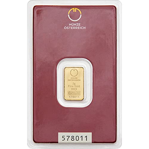 Goldbarren 2g, MünzeÖsterreich, mit Zertifikat & Geschenkbeutel, Neuware, 2 Gramm von Goldbarren