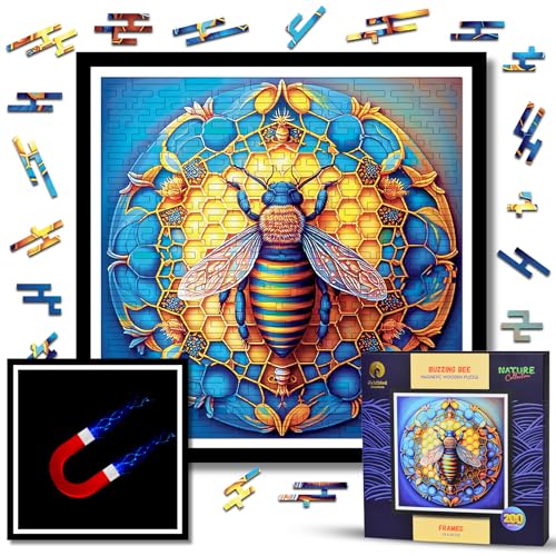 Holzpuzzle Erwachsene Mit Rahmen - Magnetische HolzPuzzles Tiere 200 Teile - Holz Puzzle erwachsen Schwer- Wooden Puzzle - Wanddeko Wohnzimmer - Geburtstags Weihnachten Geschenke (Buzzing Bee) von Goldbird Creations