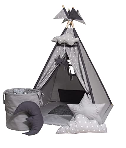 Golden Kids, Tipi Spielzelt für Kinder der Graue mit Bodenmatte Baumwolle, Tipi-Set Indianer Indianertipi mit Fenster usw. Tipi mit Zubehör von Golden Kids