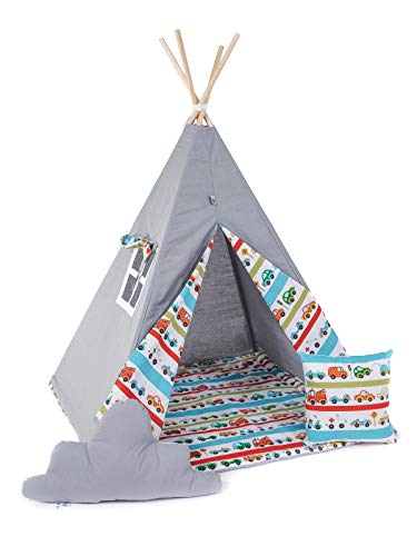 Kinder Teepee Tipi Set für Kinder Spielzeug drinnen draußen Spielzelt Zelt 8 Elemente dabei Tipi-Set Indianer Indianertipi mit Fenster usw. (mit kleinem Zubehör, Auto) von Golden Kids