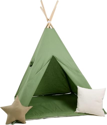 Kinder Teepee Tipi Set für Kinder Spielzeug drinnen draußen Spielzelt Zelt 8 Elemente dabei Tipi-Set Indianer Indianertipi mit Fenster usw. (mit kleinem Zubehör Waldgeist) von Golden Kids