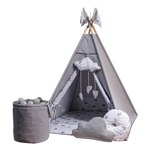 GOLDEN Kids Tent Teepee mit Bodenmatte, Kissen & Bällen - Tipi Zelt Kinderzimmer - Tippi Kinderzelt Mädchen - Tipi Zelt für Kinder - Spielhaus Kinder Indoor - Indoor Spielgeräte - Löwenzahn von GoldenGroup