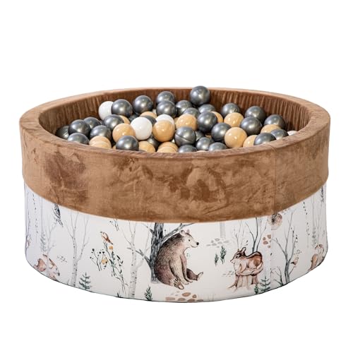 GoldenGroup Baby Forest Friends 90x40 cm Bällebad - Spielzeug - Bällebad aus Samt - Rundes Bällebad aus Schaumstoff - Baby Forest Friends Bällebad -Braun: Weiß, Beige,Transparent,Gold von GoldenGroup