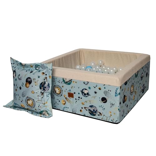 GoldenGroup Baby 90x40 cm Bällebad mit 150 Bällen - Spielzeug - Bällebad aus Samt - Rundes Bällebad aus Schaumstoff - Cosmos Bällebad + Bälle in blau, Perla, Mint von GoldenGroup