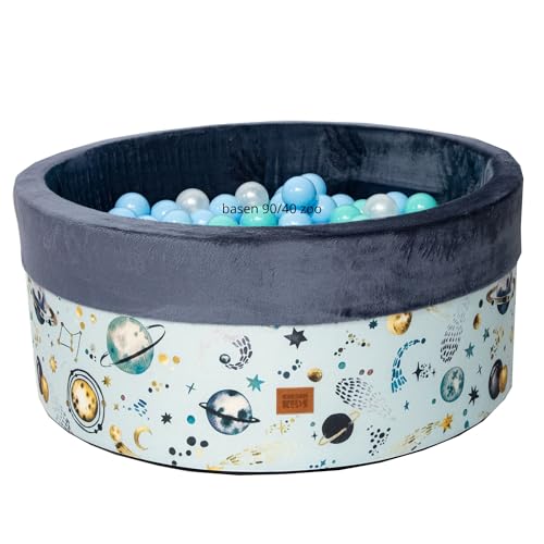 GoldenGroup Baby Forest Friends 90x40 cm Bällebad mit 150 Bällen - Spielzeug - Bällebad aus Samt - Rundes Bällebad aus Schaumstoff - Cosmos Bällebad + Bälle in blau, Perla, Mint von GoldenGroup