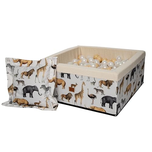 GoldenGroup Baby 90x40 cm Bällebad mit 150 Bällen - Spielzeug - Bällebad aus Samt - Rundes Bällebad aus Schaumstoff - Zoo Ball Pool + beige, Perla, pernamental Bälle von GoldenGroup