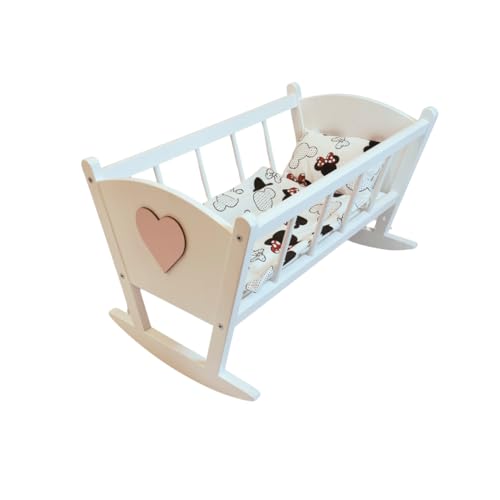 GOLDKIDS - Puppenbett Holz - Baby Puppen Bett Puppenwiege mit Bettwäscheset aus Baumwolle - Weiß - 53 x 33 x 32 cm von Goldkids