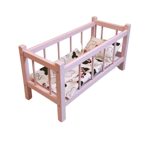 GOLDKIDS - Puppenbett Holz - Baby Puppen Bett mit Bettwäscheset aus Baumwolle - Rosa - 55 x 25 x 28 cm von Goldkids