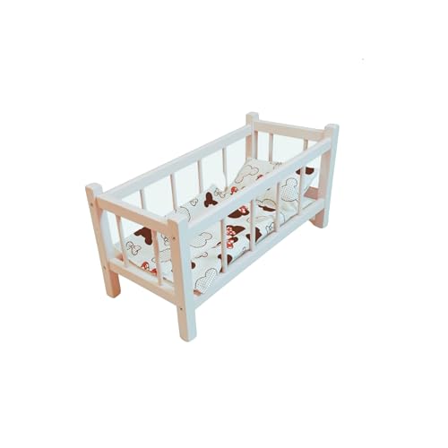 GOLDKIDS - Puppenbett Holz - Baby Puppen Bett mit Bettwäscheset aus Baumwolle - Weiß - 55 x 15 x 28 cm von Goldkids