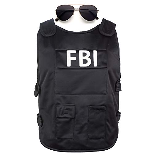 Goldschmidt Kostüme FBI Kostüm Herren | Set Weste und Brille | Verkleidung zum Thema Swat Agent | Für Fasching & Karneval | Mit Taschen & Klettverschlüssen | Gute Qualität (schwarz, 48) von Goldschmidt Kostüme