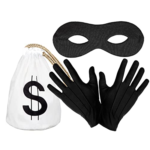 Goldschmidt Kostüme Kostüm Dieb Accessoires Set | Augenmaske Handschuhe & Geldsack Bandit Verkleidung Zubehör Räuber Bankräuber Einbrecher, Schwarz, Einheitsgröße von Goldschmidt Kostüme