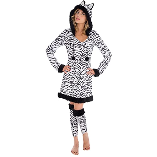 Goldschmidt Kostüme Zebra Kleid mit Stulpen | Zebrakostüm Damen | Kostüm Zebrakleid für Fasching Karneval Damen (44-46) von Goldschmidt Kostüme