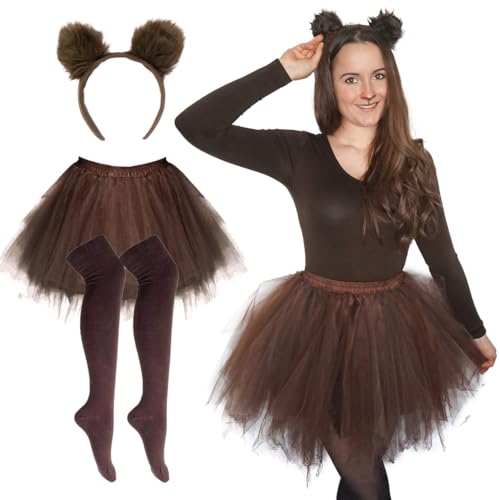 Goldschmidt Bär Kostüm Damen 3-tlg | Tüllrock Tutu Strümpfe und Haarreif | Fasching Karneval Gruppenkostüm Bärchen (L/XL) von Goldschmidt