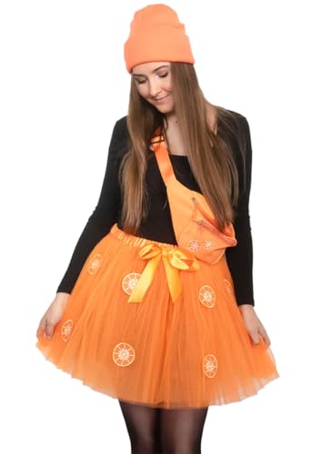 Goldschmidt Orange Drink Kostüm Set | Tutu Tüllrock mit Orangen-Patches und Bauchtasche | Karneval Verkleidung Fasching Damen von Goldschmidt