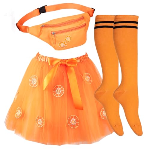 Goldschmidt Orangen Kostüm Set | Tutu mit Orangen-Patches Strümpfe und Bauchtasche | Karneval Verkleidung Fasching Damen von Goldschmidt