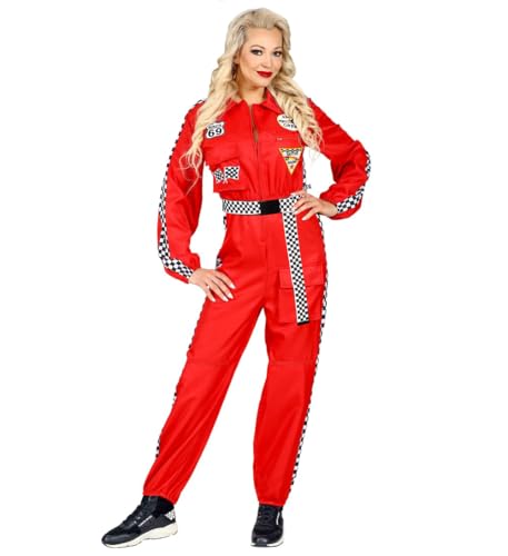 Rennfahrerin Kostüm Damen | Rennfahrer Overall Jumpsuit mit Gürtel | Fasching Karneval Racer Babe Kostüm mit 5 Taschen (rot, L) von Goldschmidt