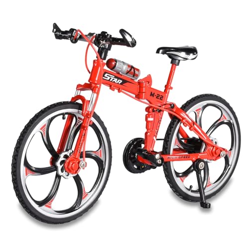 Golgner Finger Fahrrad Modell, 1:8 Mini Fahrrad Modell Spielzeug, Mountainbike Modell Ornamente, Faltbar Miniatur Finger Bike, Geschenk für Kinder, Geschenke und Dekoration, Rot von Golgner