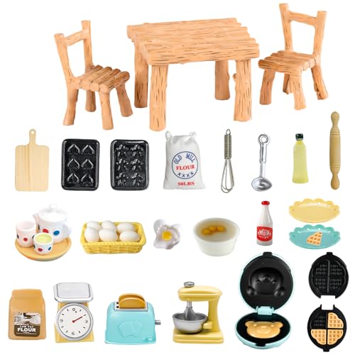 Golgner 31 Pcs Puppenhaus Zubehör, Miniatur Wichtel Zubehör, Wichtel Zubehör Backen, 1/12 Miniatur Lebensmittel, Eier, Backset, Teetassen-Set, Milch, für Wichteltür Weihnachten Deko Puppenhaus von Golgner