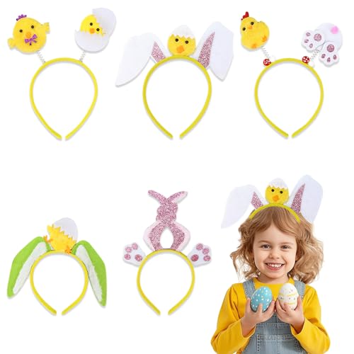 Golgner 5 Stück Ostern Haarbänder Küken, Hasenohren Haarreif, Hasenohren Stirnband, Osterhasen Hüte Kostüm Zubehör, für Kinder Erwachsene Osterparty Themenparty Rollenspiel Maskerade Geburtstag von Golgner