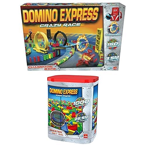 Bundle Domino Express Crazy Race. Champion Race. Cars. Autos. Autorennbahn. Dominosteine. Action. Actionrennspiel. Spiele ab 6 Jahren. + Domino Express Nachfüllpack 1000 Chips, Multicolor von Goliath Toys