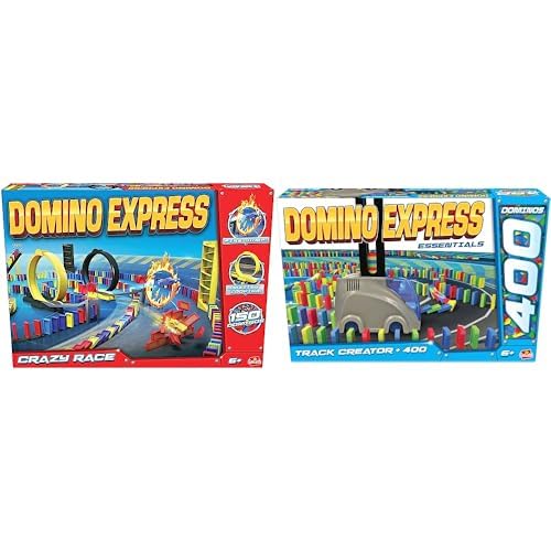 Crazy Race – Set mit 2 Spielen: Domino Express Crazy Race + Track Creator – Konstruktionsspiel – Domino-Rennen – Werden Sie der König der Kaskade – Zum Spielen alleine, mit Familie oder Freunden – 1+ von Goliath Toys