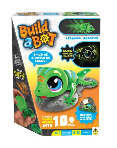 Build-a-Bot: Glow Gecko, Bauen Sie Ihren eigenen interaktiven Haustier-Gecko, einfaches Klick'n' Create-System, 20+ teiliges STEM-Roboter-Kit für Kinder, ab 4 Jahren, Grün von Goliath Toys