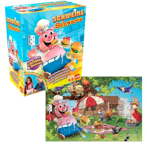 Goliath - Schweine SCHWARTE + Puzzle - Exklusive Version mit 24-teiligem Puzzle - Brettspiel mit Puzzle ab 4 Jahren - Gesellschaftsspiel für 2-6 Spieler - Spaß mit Freunden und Familie - Actionspiel von Goliath Toys