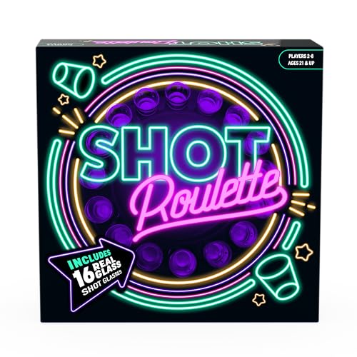 Goliath Shot Roulette, Gesellschaftsspiele ab 18 Jahren, Partyspiel für 2 Bis 8 Spieler, Spiel mit 16 Shot-Gläser und 1 Kugel, Geschenkidee für Erwachsenen von Goliath Toys