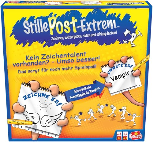 Goliath, STILLE POST EXTREM, Gesellschaftsspiel für Erwachsene und Kinder ab 8 Jahren, Lustiges und Schnelles Zeichenspiel, Für Familie oder Freunde, Brettspiele, 4 bis 6 Spieler, 20 Min von Goliath