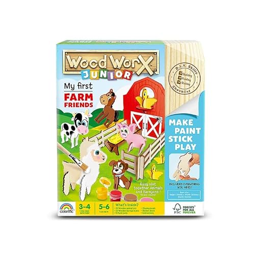 Goliath Wood Worx – My First Farm Friends – Erste Holzmodelle zum Bauen und Personalisieren für Kinder ab 3 Jahren – Bauernhof – Malen & Aufkleber inklusive – Kreativspaß – FSC-Holz – Geschenkidee von Goliath Toys