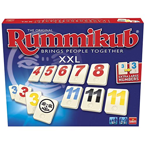 Rummikub XXL mit den größten Zahlen, leichter zu lesen, das berühmte Strategiespiel für die ganze Familie.Erstellen Sie Trios oder Treppen.Viel Spaß mit diesem Spiel für alle Altersgruppen, 928842 von Goliath Toys