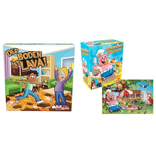 Set mit 2 Spielen: LAVA + Schweine Schwarte Puzzle – Brett-, Action-, Geschicklichkeits- und Geschwindigkeitsspiele für Kinder – Neues Spieleset – Spielen mit Familie oder Freunden – 2+ Spieler – 4+ von Goliath Toys