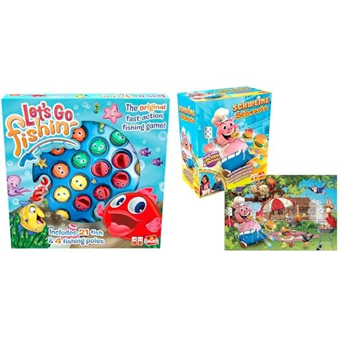 Set mit 2 Spielen: LET'S GO FISHIN + Schweine Schwarte Puzzle - Brett-, Action-, Geschicklichkeits- und Geschwindigkeitsspiele für Kinder - Neues Spieleset - Spielen mit Freunden - 2+ Spieler - 5+ von Goliath Toys