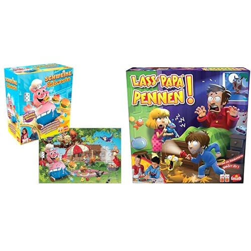 Set mit 2 Spielen: Schweine Schwarte Puzzle + Lass Papa Pennen – Brett-, Action-, Geschicklichkeits- und Geschwindigkeitsspiele für Kinder – Neues Spieleset – Spielen mit Freunden – 2+ Spieler – 4+ von Goliath Toys