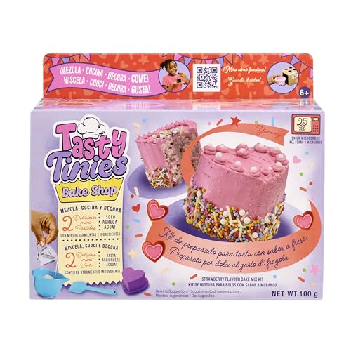 TASTY TINIES - Kreatives Backset für Kinder ab 6 Jahren - Enthält 2 Kuchenvorbereitungen für Kuchen, rosa Zuckerguss, Regenbogendekoration und Zubehör, Mikrowellenbacken 25 s von Goliath Toys