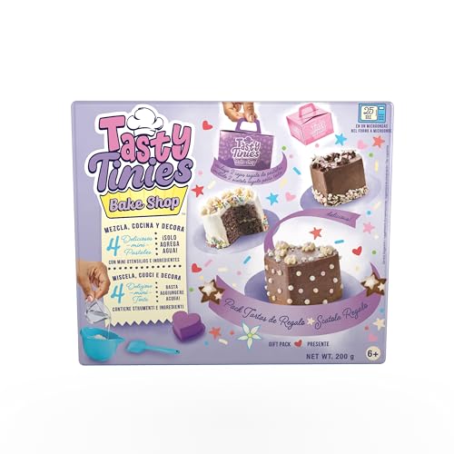 Tasty TINIES Geschenkset Geburtstag | Kreatives Backset für Kinder ab 6 Jahren | 4 Kuchenvorbereitungen + Zuckerguss + Dekorationen + Zubehör | Backen in der Mikrowelle von Goliath Toys