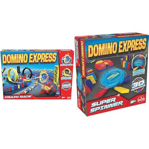 Crazy Race – Set mit 2 Spielen: Domino Express Crazy Race + Super Spinner – Konstruktionsspiel – Domino-Rennen – Werden Sie der König der Kaskade – Zum Spielen alleine, mit Familie oder Freunden – 1+ Crazy Race – Set mit 2 Spielen: Domino Express Crazy Race + Super Spinner – Konstruktionsspiel – Domino-Rennen – Werden Sie der König der Kaskade – Zum Spielen alleine, mit Familie oder Freunden – 1+ von Goliath