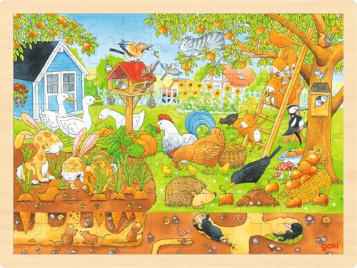 Goki 57743 Einlegepuzzle "Unser Garten" aus Holz, 96-teilig von goki