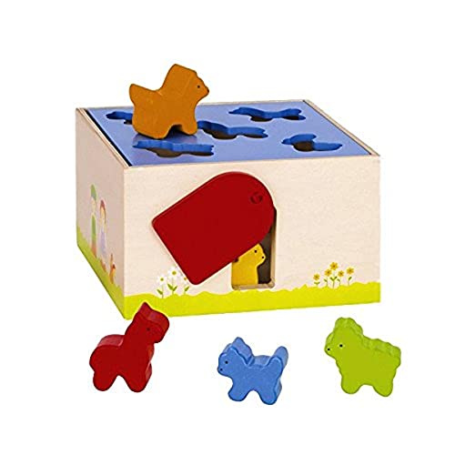 Goki 58665 Sort box "Bauernhoftiere" 5 Tiere aus Holz von goki