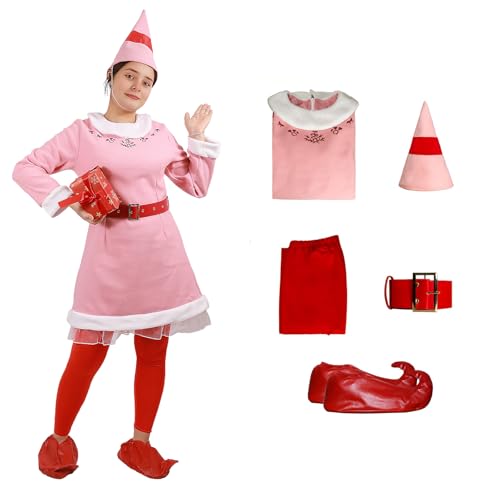 Goloxou 5 Teiliges Elfenkostüm für Damen und Herren Elfenkleid Kostüm Komplettes Outfit Weihnachtsfeier Cosplay (Women, 2XL) von Goloxou